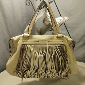 Katherine Kwei Leather Satchel Fringe Beige Tan Leather